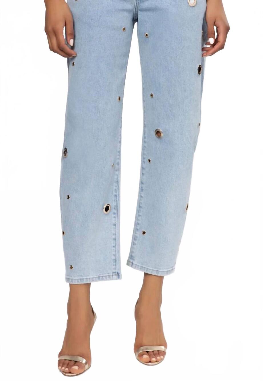 NEW GENERATION LOVE quincy grommet barrel jeans in light blue